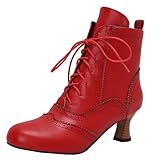 HSyc JRX Bottines d'hiver à petit talon pour femme avec lacets et fermeture éclair, rouge, 38.5 EU