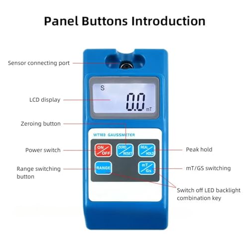 Gaussímetro digital portátil con sonda metálica WT103 miniatura 3