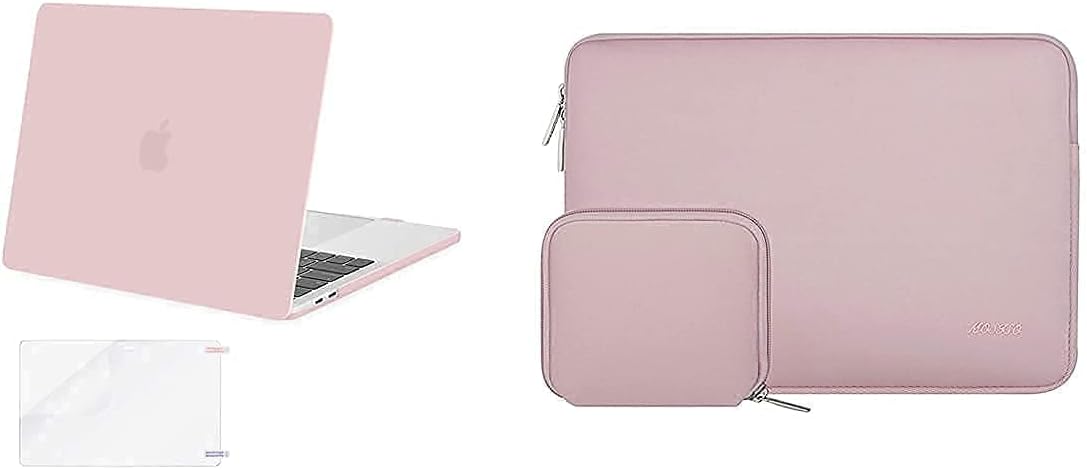 MOSISO Compatible with MacBook Pro 13 inch Case 2016-2020 Release A2338 M1 A2289 A2251 A2159 A1989 A1706 A1708, Plastic Hard Shell&Neoprene Sleeve Bag with Small Case&Screen Protector, Rose Quartz