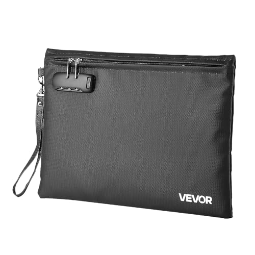 VEVOR Maletín Ignífugo para Documentos, Resistente al Agua y al Calor hasta 1000 °C, con Cerradura de Combinación, Portátil, para Dinero, Pasaportes y Archivos, Color Negro, 245 x 360 x 16 mm
