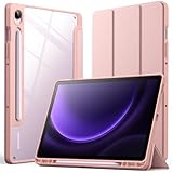 jetech custodia per samsung galaxy tab s9 fe 10,9 pollici con s pen holder, chiaro trasparente pc rigido retro, protettiva trifold supporto tablet cover, auto svegliati/sonno (oro rosa)