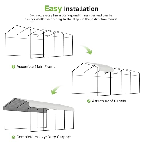 Image of Real Relax 12x20ft Metal Carport, Heavy Duty Garage Outdoor Galvanized Car Shelter Canopy with Metal Frame for Car, Boats and Truck, Cream White
