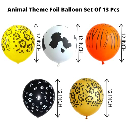 Image of Party Decorz Jungle /Safari /Zoo Animal Theme Foil Balloon Set Of 13 Pcs (3pcs Animal Small Foil Balloon+10 pcs Printed Latex Balloon) For Kids Safari /Zoo /Jungle Animal Theme Birthday Party Decoration