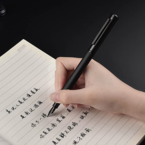 Image of Hongdian Black Forest Fountain Pen Blade Nib Classic Design Calligraphy Pen with Converter and Metal Pen Case Set