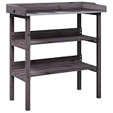 vidaXL Pflanztisch mit Ablagen, Gärtnertisch mit verzinkter Tischplatte, Blumentisch für Terrasse Garten, Gartenarbeitstisch, Grau Massivholz Tanne