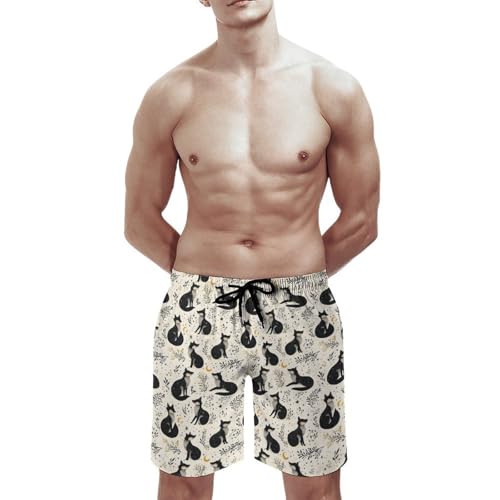 Hawaiian Shorts for Men - Comfy Black Fox Moon Print Mens Swim Trunks Bathing Suits with Mesh Lining2