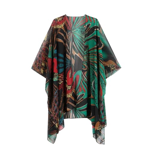 Cárdigan tipo kimono para mujer, largo, de gasa, floral, para cubrir el traje de baño, estilo bohemio, ropa de playa, bikini, chal, Pajarita, talla única