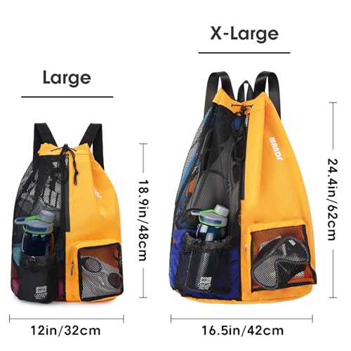 WANDF Swim Bag Mesh Drawstring Backpack with Wet Pocket Beach Backpack for Swimming, Gym, and Workout Gear(XL-Orange) - Thumbnail 2