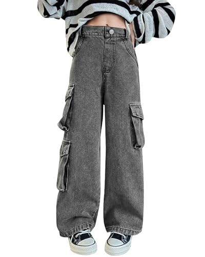 SANGTREE Girls Baggy Jeans Wide Leg Jeans Elastic Waist Casual