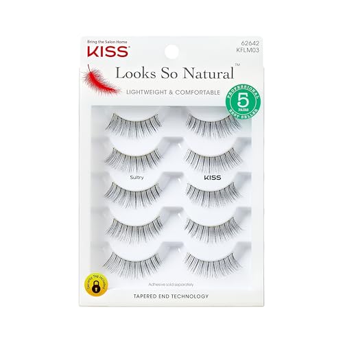 KISS Looks So Natural, False Eyelashes, 'Sultry', 12 mm, Includes 5 Pairs Of Lashes, Contact Lens...