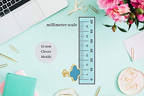 Vaani Fine Jewelry 14K Solid Yellow Gold And Turquoise, Clover-Motif Stud Earrings, 15 Mm Motif Size #TOP2