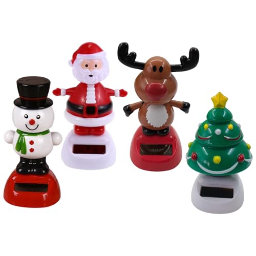 4Pcs Solar Dancing Figurines Swinging Bobble Head for Cars Include Snowman Santa Tree Deer Novelty Happy Christmas Decorations for Kids Adults Dancing Toy Dashboard Bobbleheads Christmas Toys