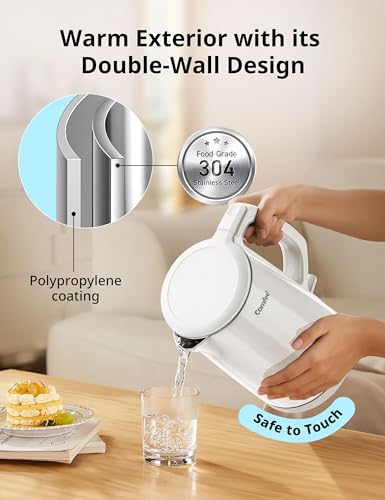 COMFEE 1.5L Double Wall Stainless Steel Electric Kettle, Fast Boil & Auto-Off