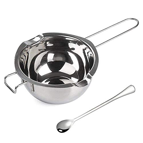 MOAKER Stainless Steel Double Boiler and Long Handle Mixing Spoon for Melting Chocolate Butter Candy and Candle Making 188 Steel 600 ML