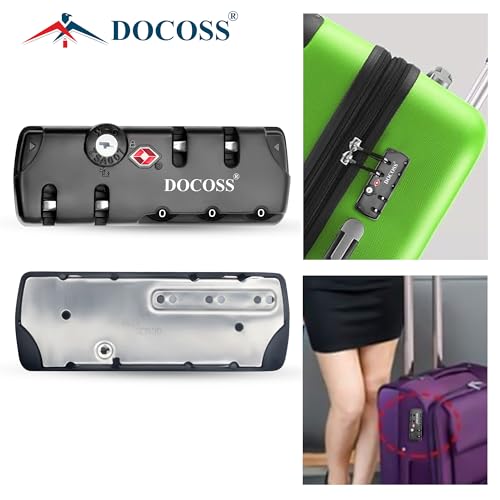 Image of DOCOSS - Pack of 2-TSA Locks for Luggage,Suitcase Trolley Bag Lock,4 Chain Zippers Locks,Number Lock for Bag, Combination Lock for Travel (Black)