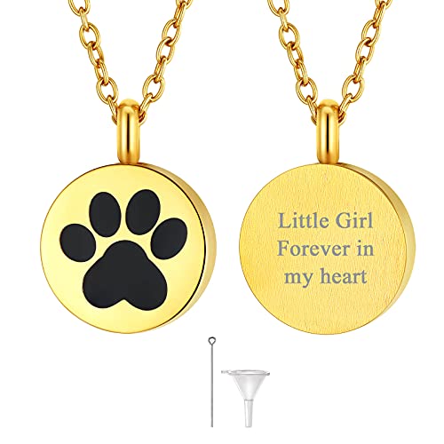 FindChic Personalized Urn Necklaces for Ashes Vertical Bar/Moon Cat/Sand Clock/Dog Claw Pendant Stainless Steel/18K Gold Plated/Black Waterproof Keepsake Cremation Jewelry with Funnel, with