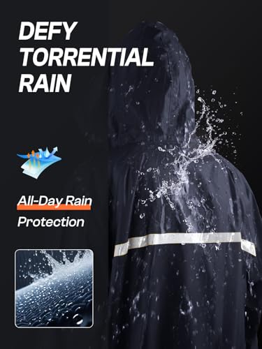 Image of Mens Long Hooded Safety Rain Jacket Waterproof Emergency Raincoat Poncho