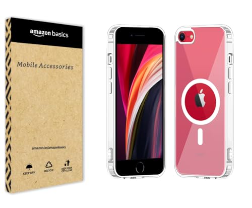 Image of amazon basics Clear Magnetic Case Cover for Apple iPhone SE 2020 [Compatible with MagSafe Accessories] Slim Shockproof Magnetic Transparent Phone Cover Case