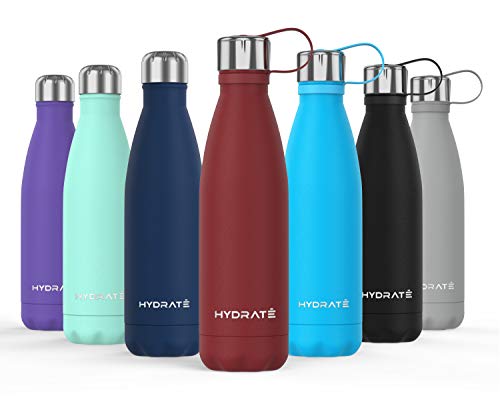 HYDRATE Super Insulated Stainless Steel Water Bottle - BPA Free, Vacuum Flask - 24 Hours Cold & 12 Hours Hot (500ML, Berry Red)