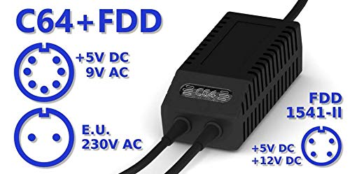 AirDrive C64 FDD Dual Fuente de alimentación Modern EU – Fuente de alimentación de repuesto C64 FDD Dual, enchufe europeo (negro)