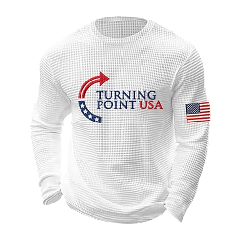 Turning Point USA TPUSA Waffle Knit Crew Neck Long Sleeve Shirt for Men Cotton T-Shirts