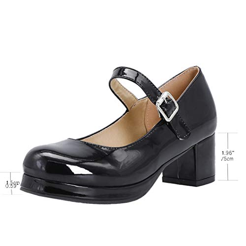 Bellirala Womens Lolita Shoes Patent Leather Mary Jane Platform Chunky Heeled Pumps2