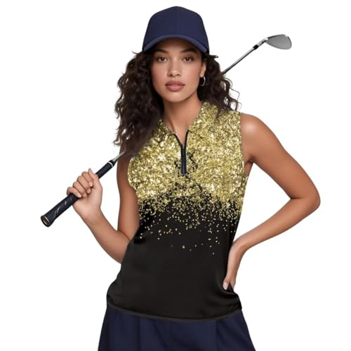 Women's Sleeveless Golf Tennis T Shirts Zip Up Dry Fit Workout Tank Tops Athletic Shirt Lightweight Tummy Control