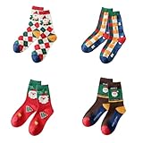 siawadeky クリスマス 靴下 4足セット サンタクロース クリスマスツリー ジングルベル柄 クリスマス ソックス 保温 防寒 通気性 コットンソックス 柔らかい おしゃれ 室内靴下 フリーサイズ 男女兼用 秋 冬 春に対応