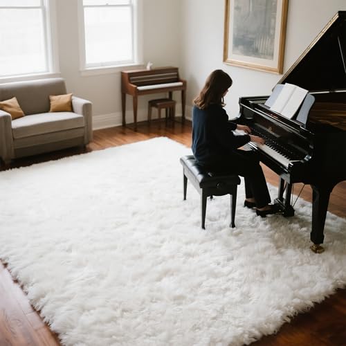 Area Rugs for Bedroom Living Room, 9x12 Soft Large Fluffy Fuzzy Shag Plush Furry Carpet, Soft Indoor Floor Mat for Kids Nursery Home Dorm Office Decor Aesthetic, White