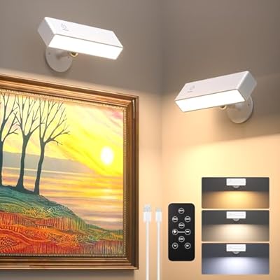 DetarZinLED Wall Sconces - Battery Operated with Remote, Rechargeable Set of 2, Magnetic Cordless Wall Lights for Bedroom, USB, 3 Color Temperatures & Dimmable