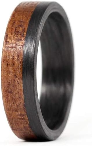 Men's carbon fiber and bentwood ring. Modern and natural wooden caoba wedding band. Water resistant, very durable and hypoallergenic. (00405_7N)