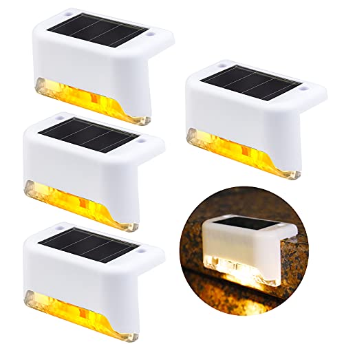 Luces de paso, luces de pared solares LED, luces de escalera impermeables para interior o exterior, luces de cerca (paquete de 4, amarillo) Cover