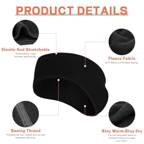Image of Ear Warmers Headband, KOMAKE 2 Pack Earmuff Headband Fleece Earmuffs Running Headband Winter Ear Covers Moisture Wicking Sweatband Ski Sport Headband For Men & Women (Black+Gray)