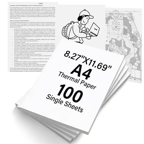 (100 Hojas) Papel Térmico A4, Compatible con la Mayoría de Impresoras Térmicas A4 (210x297 mm), Sin BPA, Papel Térmico de Secado Rápido, Papel Termico Impresora a4 para Documentos, Fotos, Etiquetas