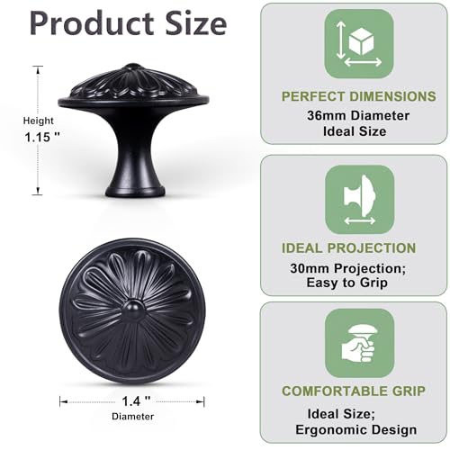 Image of DWYL & LWYD Black Cabinet Knobs 4 Pack, Single Hold 1-2 /5 inchDia Round Matte Black Knobs for Cabinets and Drawers,Kitchen Cabinet knobs Black Handles