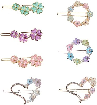 7Pcs Rhinestone Flower Hair Clips Side Clip MGPFERD Girl Bangs Clips with Heart Shape Hair Pins Headdress Hair Accessories for Women