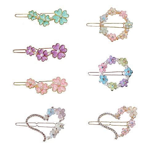 7Pcs Rhinestone Flower Hair Clips Side Clip Mgpferd Girl Bangs Clips With Heart Shape Hair Pins Headdress Hair Accessories For Women #TOP2