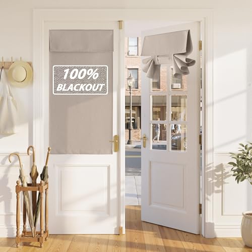 RYB HOME 100% Blackout Linen French Door Curtain - Home Decor No Drill Door Curtain for Front...