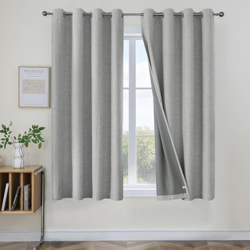 Image of Joydeco Blackout Curtains 63 Inches Long 2 Panels Burg, Room Darkening Curtains for Bedroom, 100% Black Out Textured Thermal Drapes Privacy Protection 2 Panels Set(W42 x L63 Inch, Light Grey)