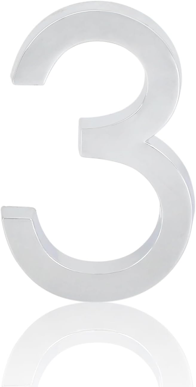 House Numbers, 3D Mailbox Number Letters Waterproof, Self Adhesive Outdoor Address Garden Apartment Hotel, Silver(3)