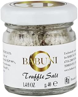 BABUNI Guerande IGP (France) Gray sea Salt with Black Truffle - 40 gr Jar- (100% Natural) Made and Packaged in Italy. Ideal on Popcorn, Movie nites, Roasted Vegetables, Gourmet Salad