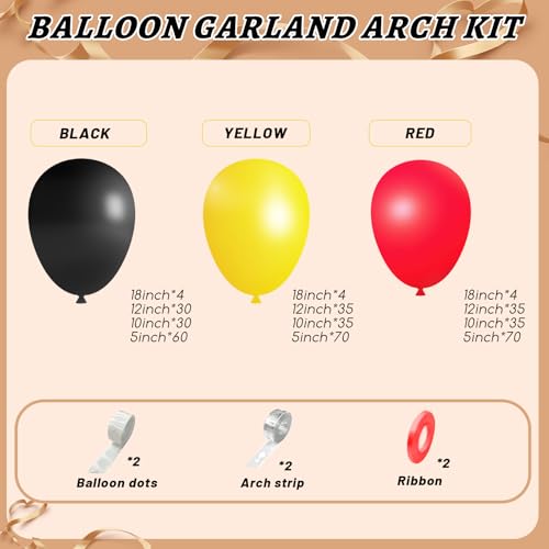 Image of 412Pcs Red Yellow Black Balloon Garland Arch Kit,18 12 10 5 Different Sizes Latex Party Balloons for Baby Shower Wedding Graduation Cartoon Game Theme Birthday Party Decorations