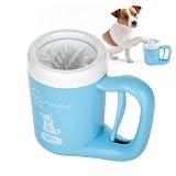 犬足洗い 犬足洗いブラシ ペット用 犬 ワンちゃん 足洗いカップ シリコンブラシ 柔らかい 洗浄 半自動 ハンドル 持ち手 360度回転 汚れを落とす 脚を洗う 操作簡単(ブルー, M)