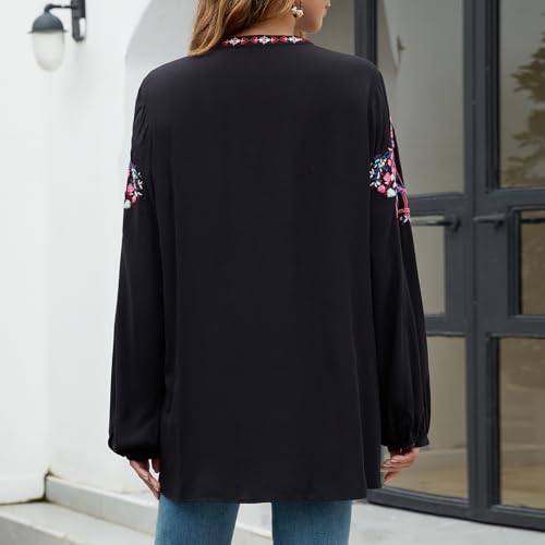 Womens Long Sleeve Shirts Fall Tops Embroidered Blouses Casual Loose Peasant Tunic Mexican Trendy Clothes4