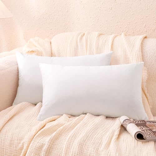 Amazon Basics Velvet Lumbar Throw Pillow Covers, Soft Decorative Square Cushion Cases Modern Home Decor for Sofa, Couch, Bed, 20 × 12in, White, Pack of 2