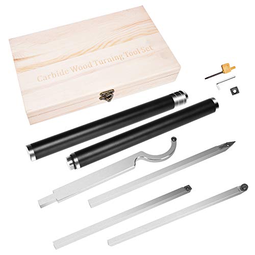 ETE ETMATE Tipped Wood Turning Tools for Lathe 4 PCS Set, Carbide Lathe Tools with Diamond Shape, Round, Square Cutters Replaceable Turning Lathe Chisels with a Grip Handle Lathe Tools