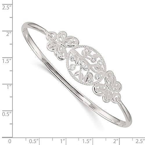 925 Sterling Silver Butterfly Angel Wings And Cz Cubic Zirconia Simulated Diamond Tree Slip On Cuff Stackable Bangle Bracelet Jewelry Gifts For Women #TOP1