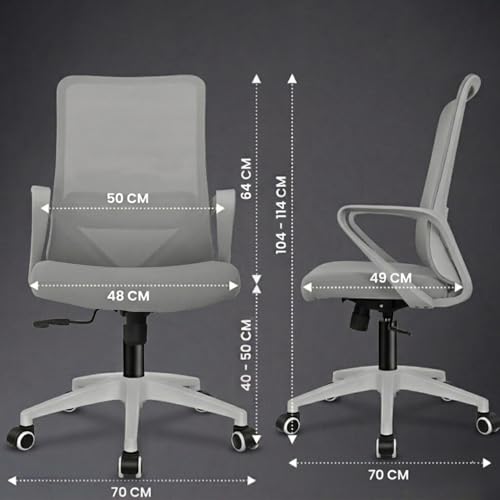 Image of Kepler Brooks Vibe Office Chair for Work | 3-Year Warranty | Ergonomic Office Chair, Study Chair for Home, Foam Padded Lumbar, Centre Tilt Lock Mechanism, Heavy Duty Nylon Base (Grey)