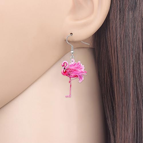 BONSNY Dangle Cute Pink Flamingo Earrings Birds Novelty Hypoallergenic Jewelry For Women Gifts2