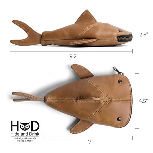 Image of Hide & Drink, Full Grain Leather Zipper Coin Pouch, Change Bag, Pencil Purse, Scissors Case, Shark Shaped Cable Holder, Wallet, Makeup, Stuffed Animal, Handmade, Single Malt Mahogany